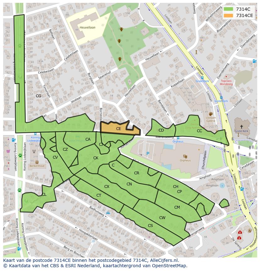 Afbeelding van het postcodegebied 7314 CE op de kaart.