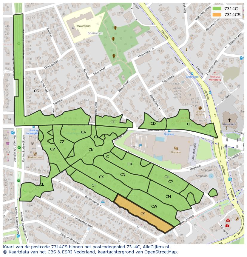 Afbeelding van het postcodegebied 7314 CS op de kaart.