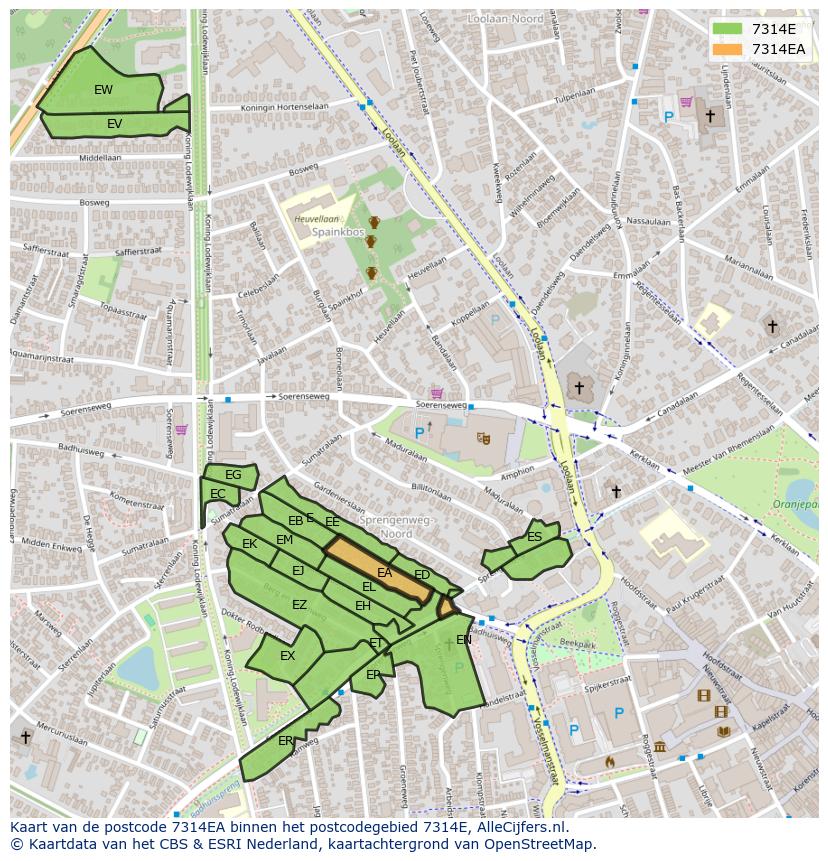 Afbeelding van het postcodegebied 7314 EA op de kaart.