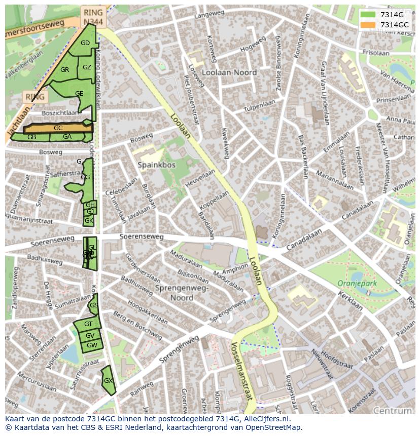 Afbeelding van het postcodegebied 7314 GC op de kaart.