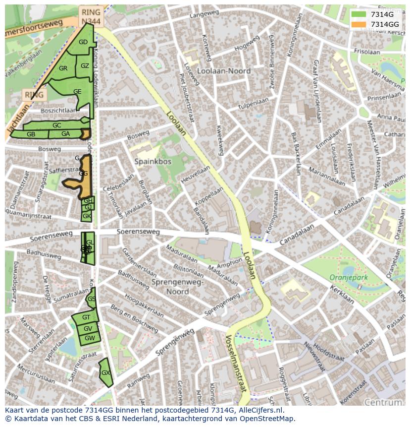 Afbeelding van het postcodegebied 7314 GG op de kaart.