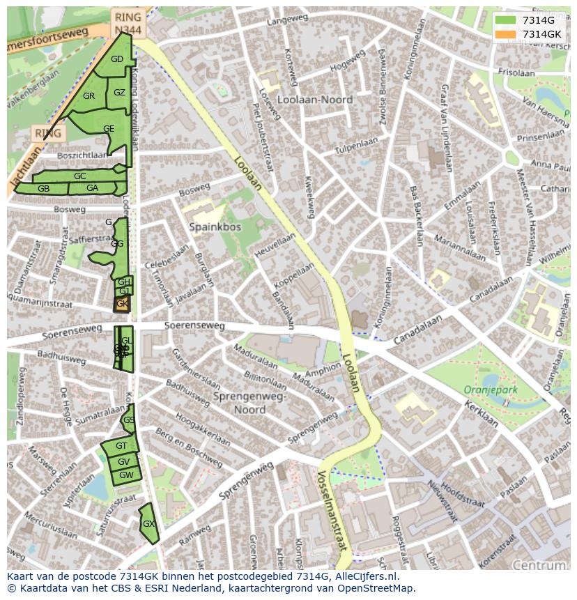 Afbeelding van het postcodegebied 7314 GK op de kaart.