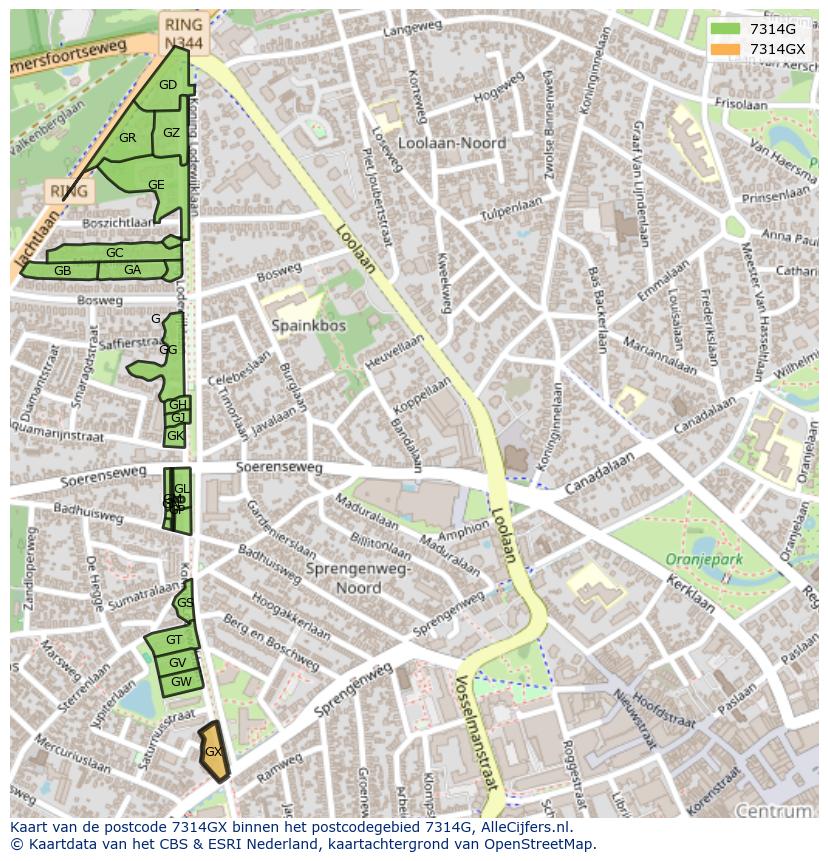 Afbeelding van het postcodegebied 7314 GX op de kaart.