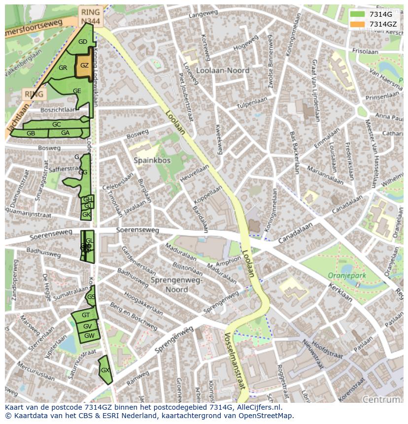 Afbeelding van het postcodegebied 7314 GZ op de kaart.