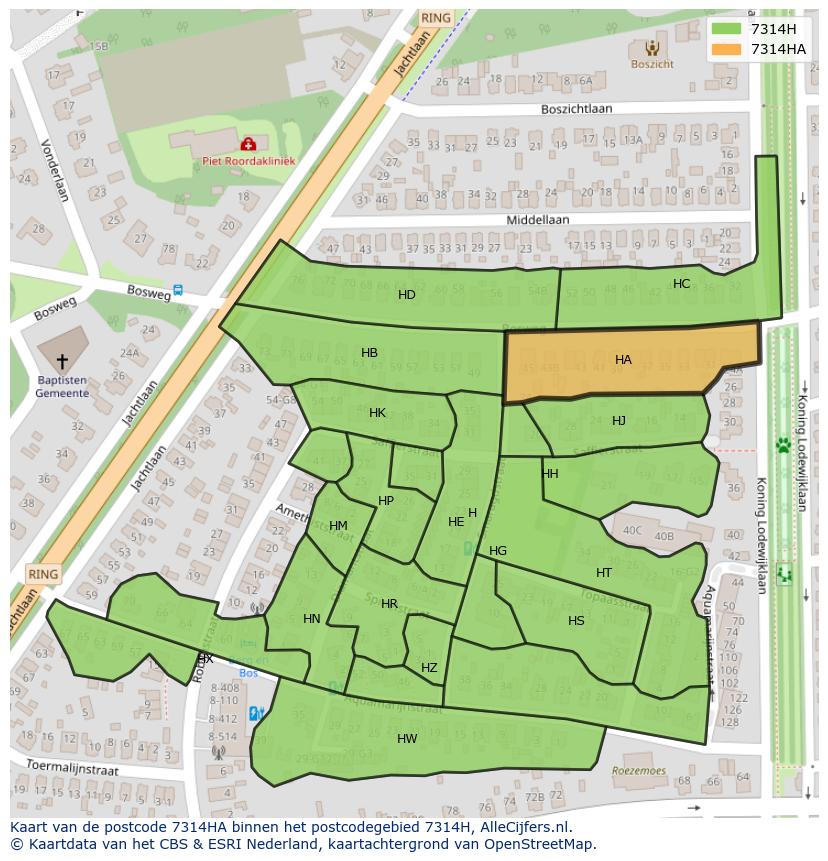 Afbeelding van het postcodegebied 7314 HA op de kaart.