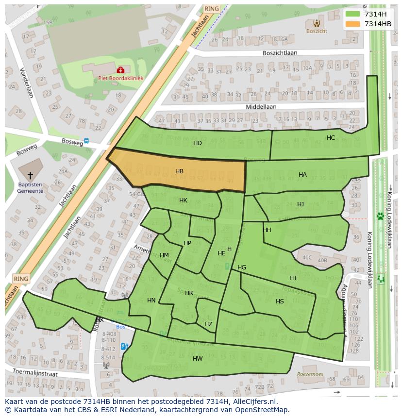 Afbeelding van het postcodegebied 7314 HB op de kaart.