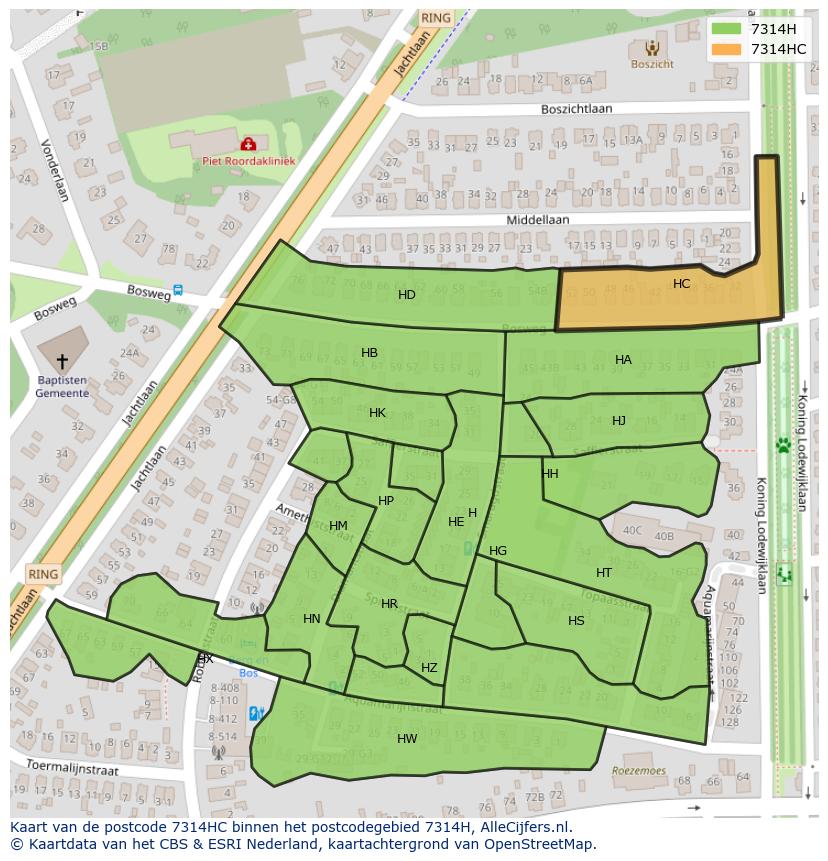Afbeelding van het postcodegebied 7314 HC op de kaart.