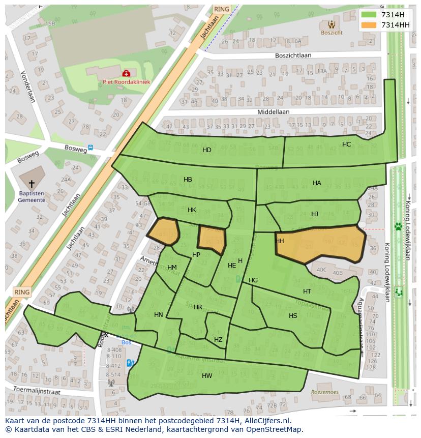 Afbeelding van het postcodegebied 7314 HH op de kaart.