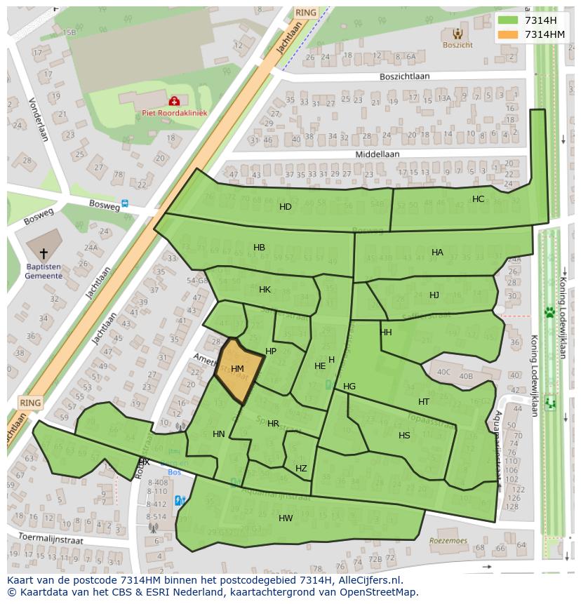 Afbeelding van het postcodegebied 7314 HM op de kaart.