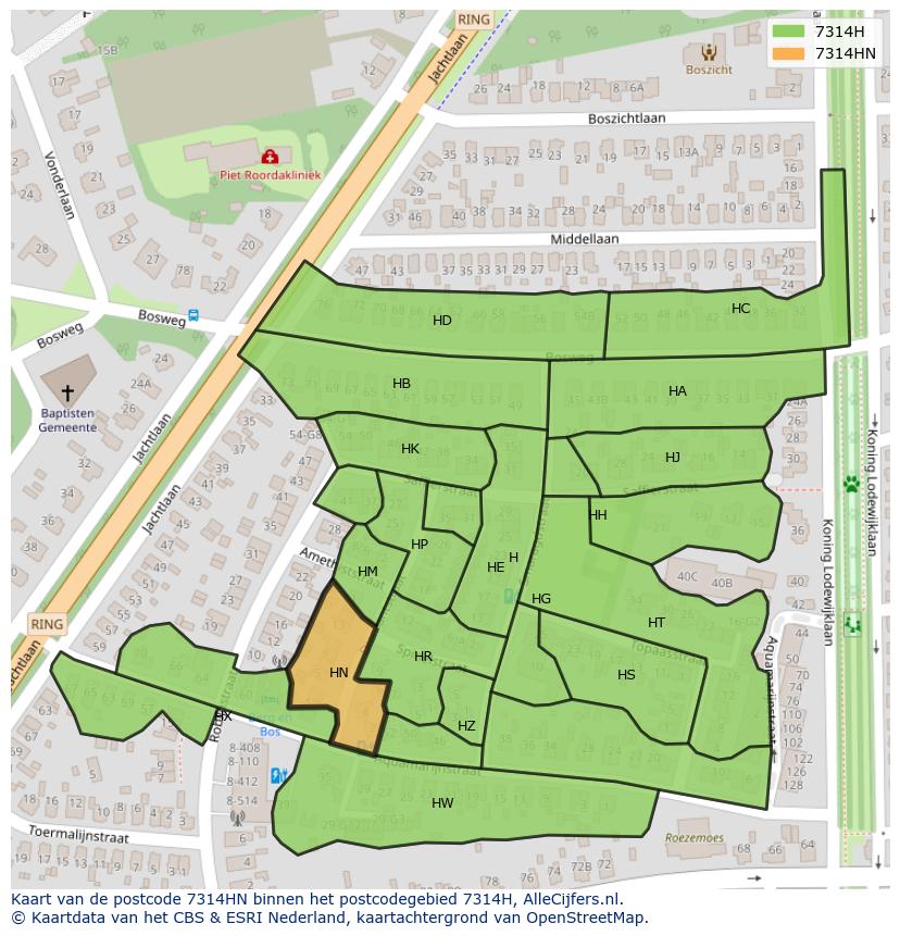 Afbeelding van het postcodegebied 7314 HN op de kaart.