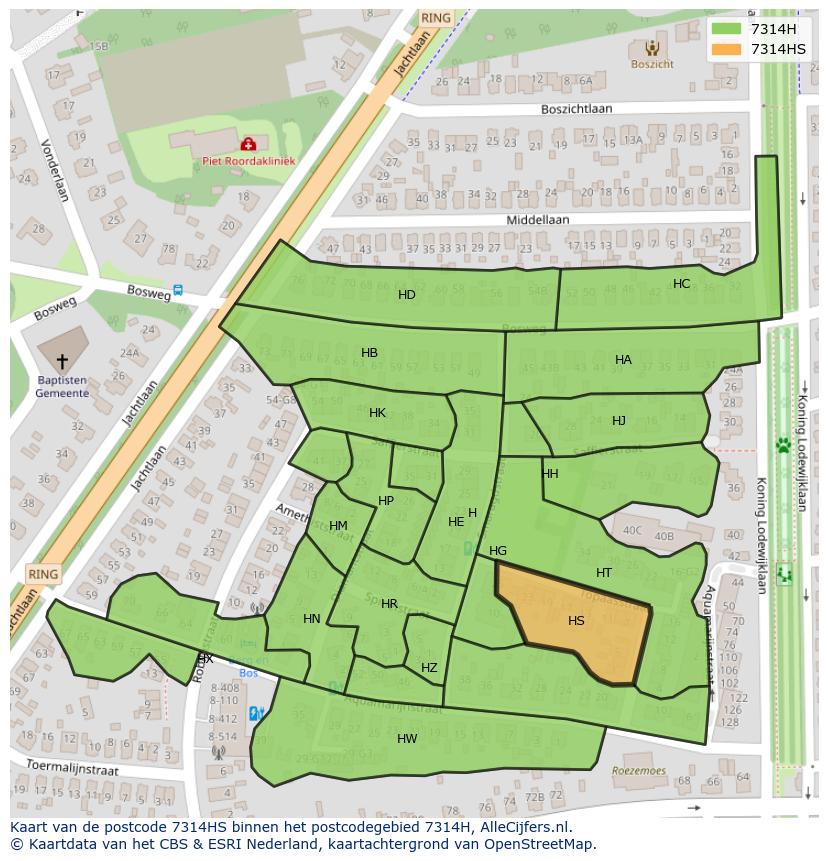 Afbeelding van het postcodegebied 7314 HS op de kaart.
