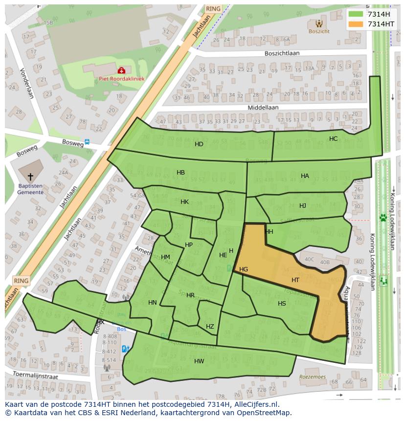 Afbeelding van het postcodegebied 7314 HT op de kaart.