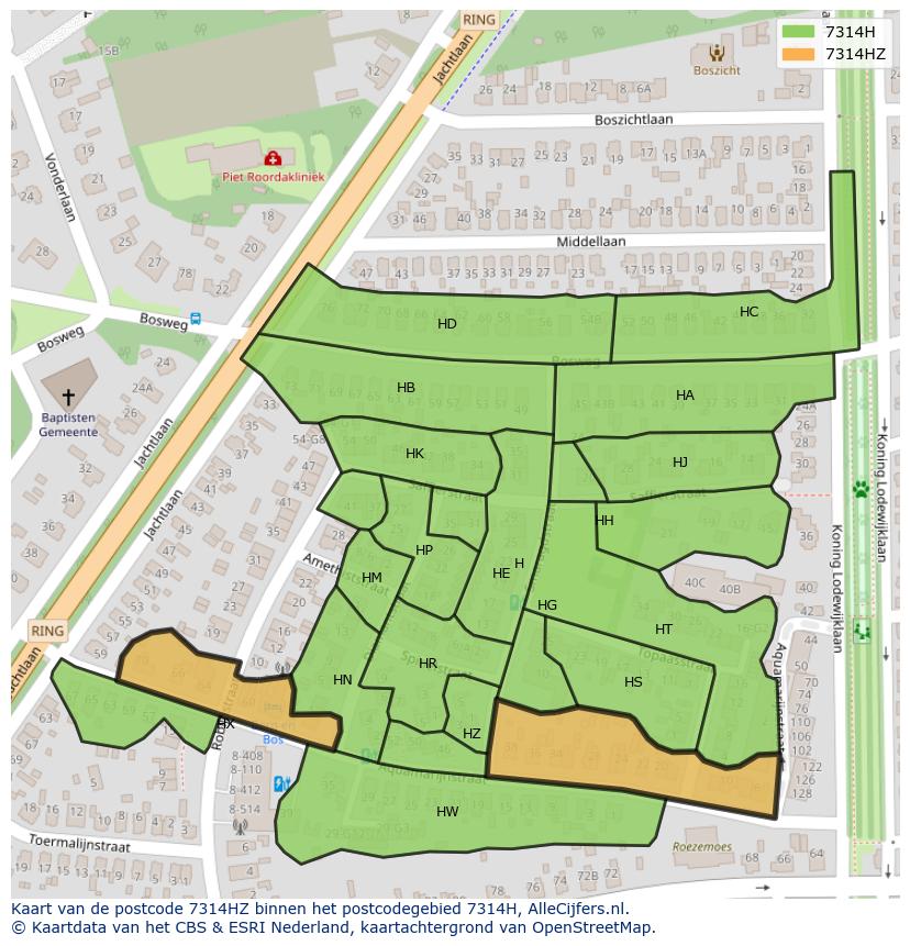 Afbeelding van het postcodegebied 7314 HZ op de kaart.