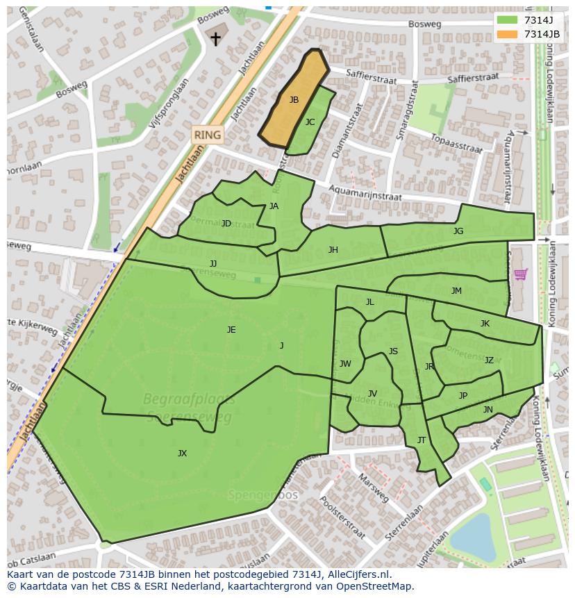 Afbeelding van het postcodegebied 7314 JB op de kaart.