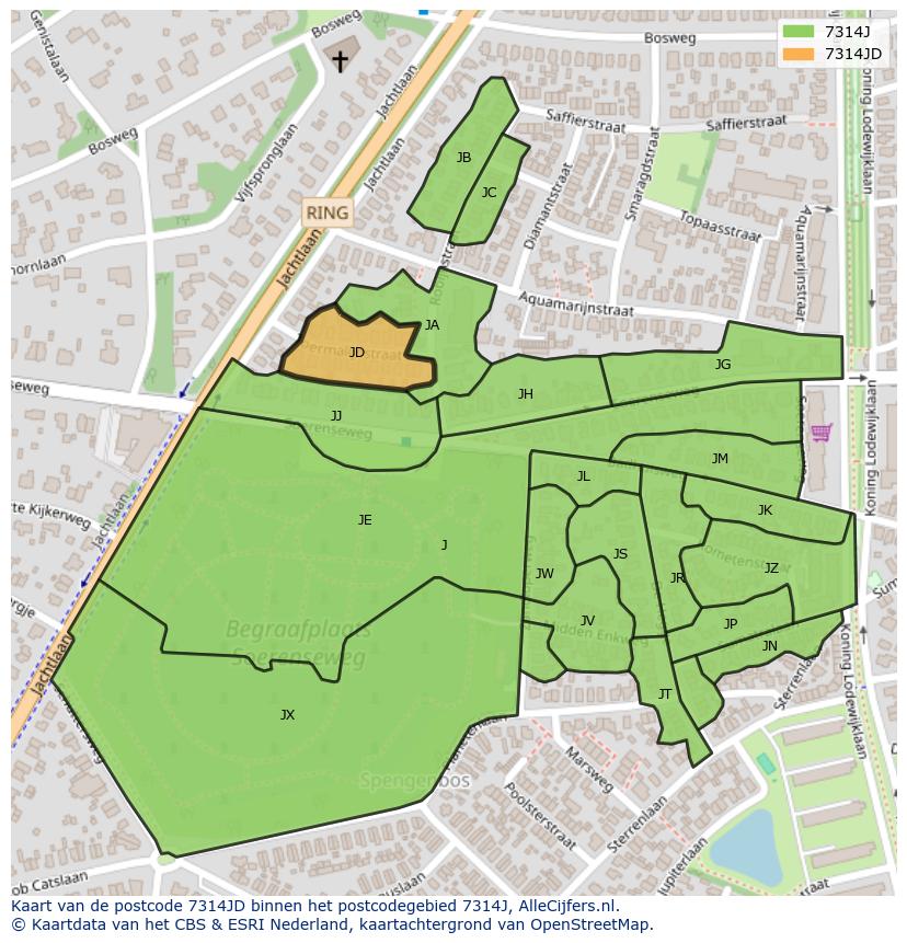 Afbeelding van het postcodegebied 7314 JD op de kaart.