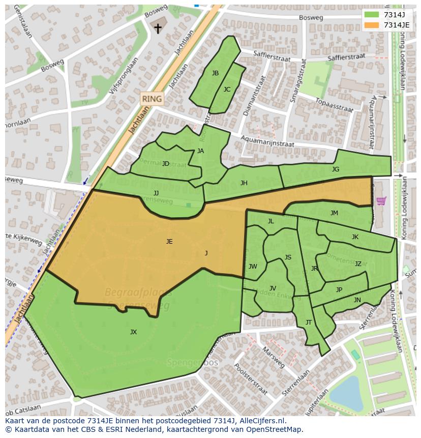 Afbeelding van het postcodegebied 7314 JE op de kaart.