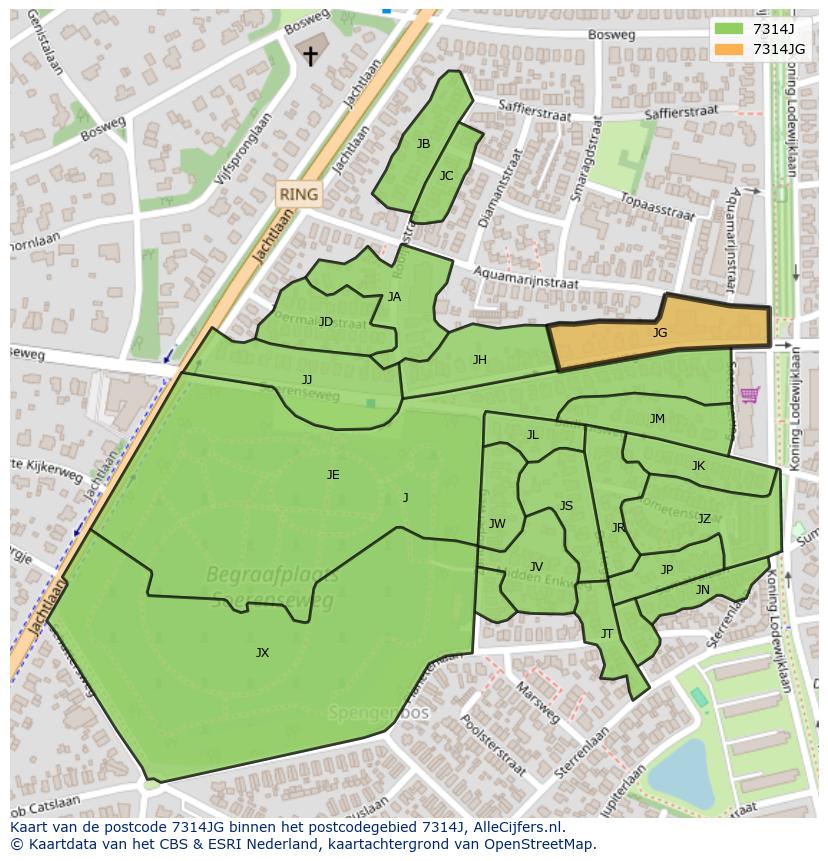 Afbeelding van het postcodegebied 7314 JG op de kaart.