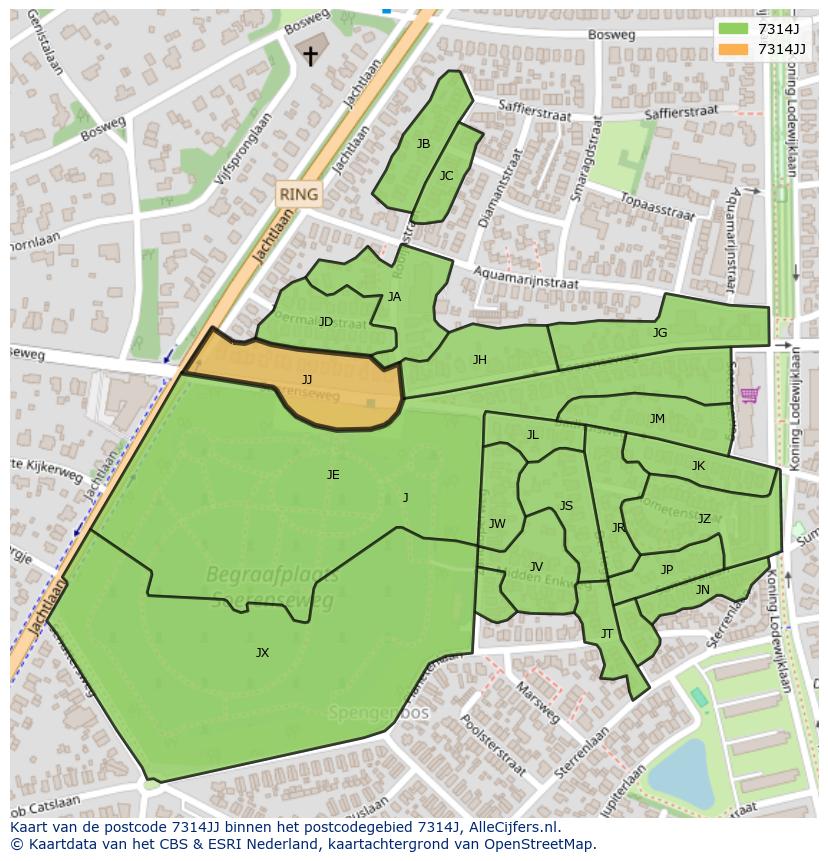 Afbeelding van het postcodegebied 7314 JJ op de kaart.