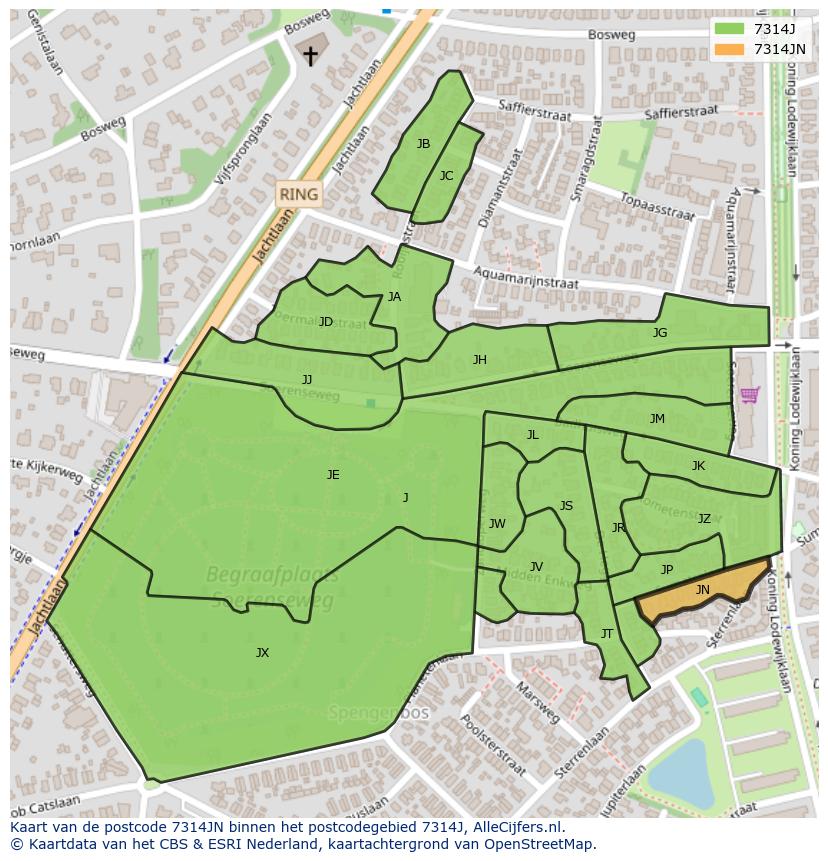 Afbeelding van het postcodegebied 7314 JN op de kaart.