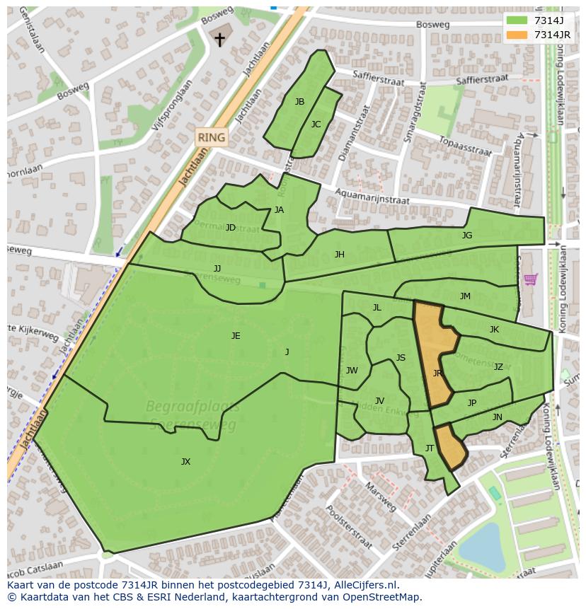 Afbeelding van het postcodegebied 7314 JR op de kaart.
