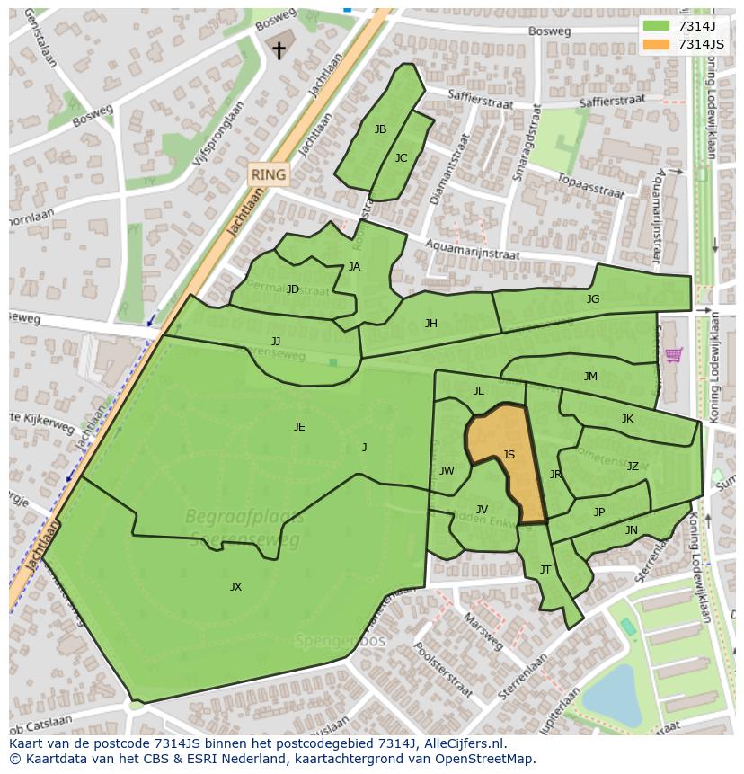 Afbeelding van het postcodegebied 7314 JS op de kaart.