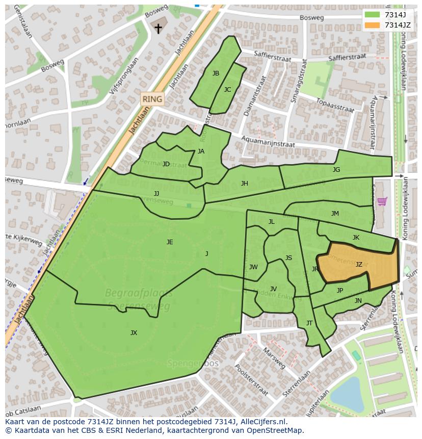 Afbeelding van het postcodegebied 7314 JZ op de kaart.