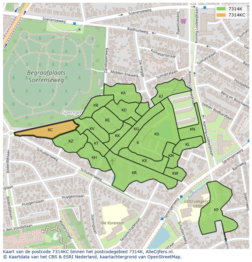 Afbeelding van het postcodegebied 7314 KC op de kaart.