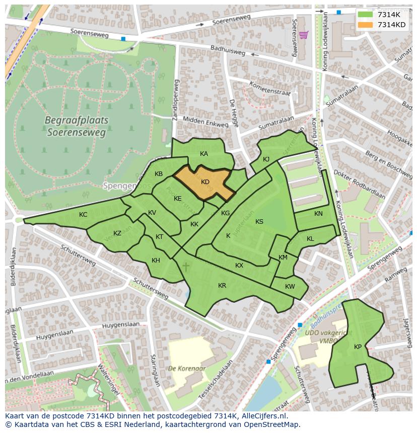 Afbeelding van het postcodegebied 7314 KD op de kaart.