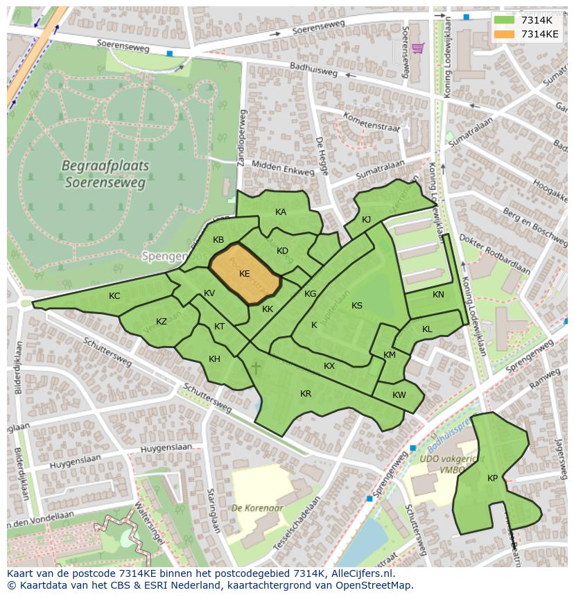 Afbeelding van het postcodegebied 7314 KE op de kaart.