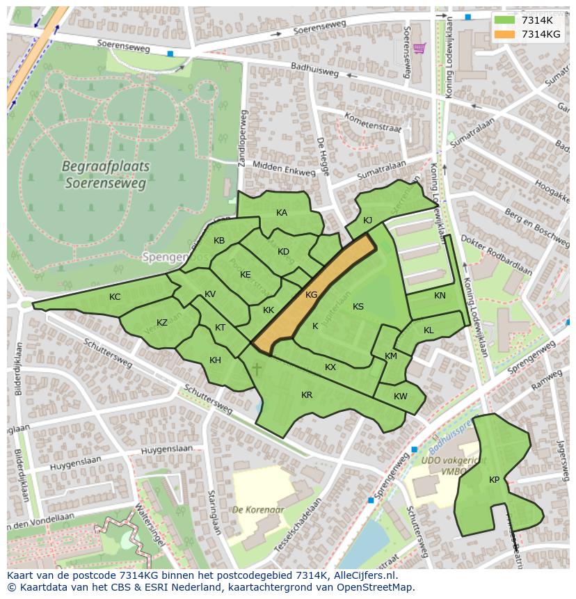 Afbeelding van het postcodegebied 7314 KG op de kaart.