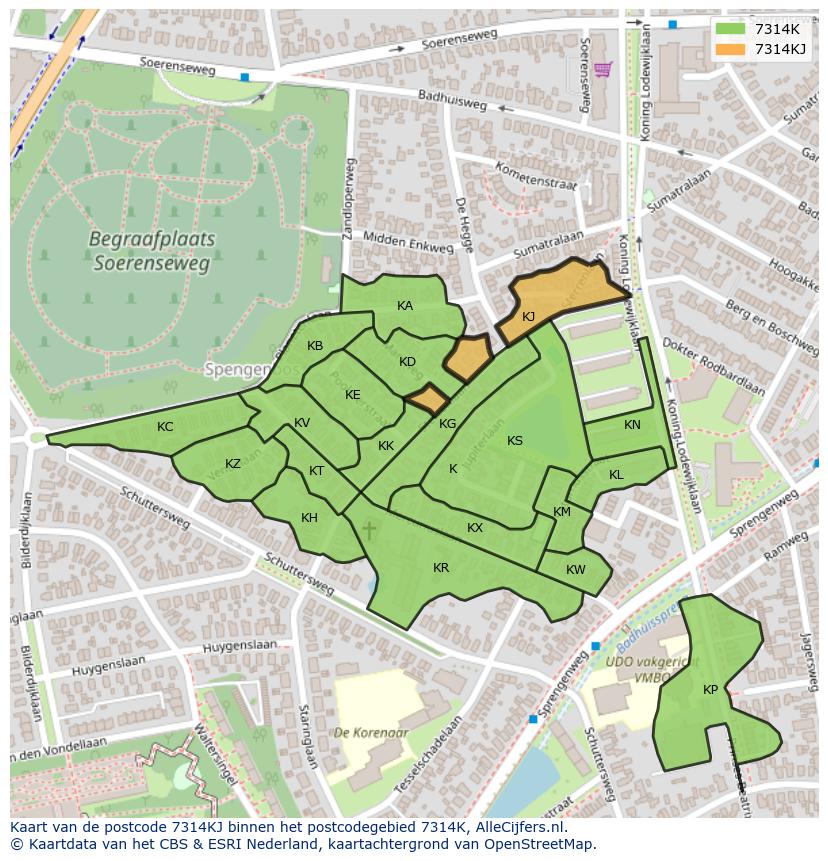Afbeelding van het postcodegebied 7314 KJ op de kaart.