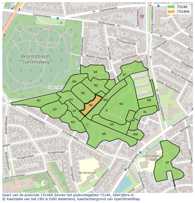 Afbeelding van het postcodegebied 7314 KK op de kaart.