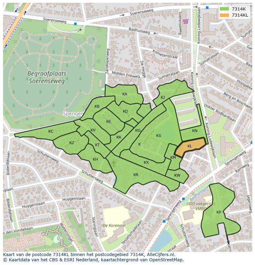 Afbeelding van het postcodegebied 7314 KL op de kaart.