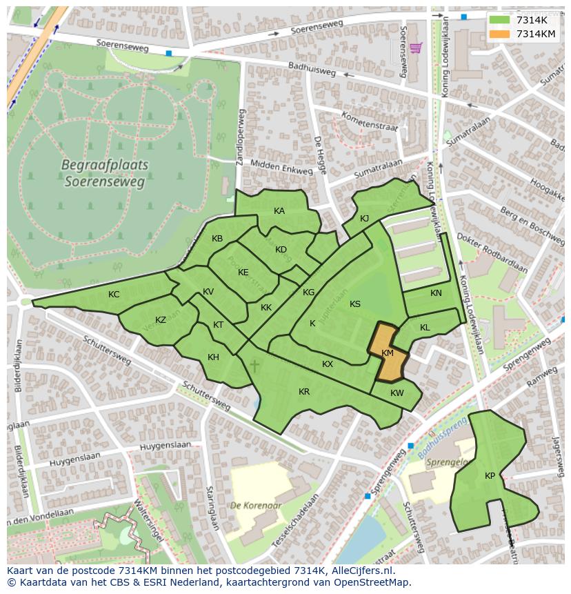 Afbeelding van het postcodegebied 7314 KM op de kaart.