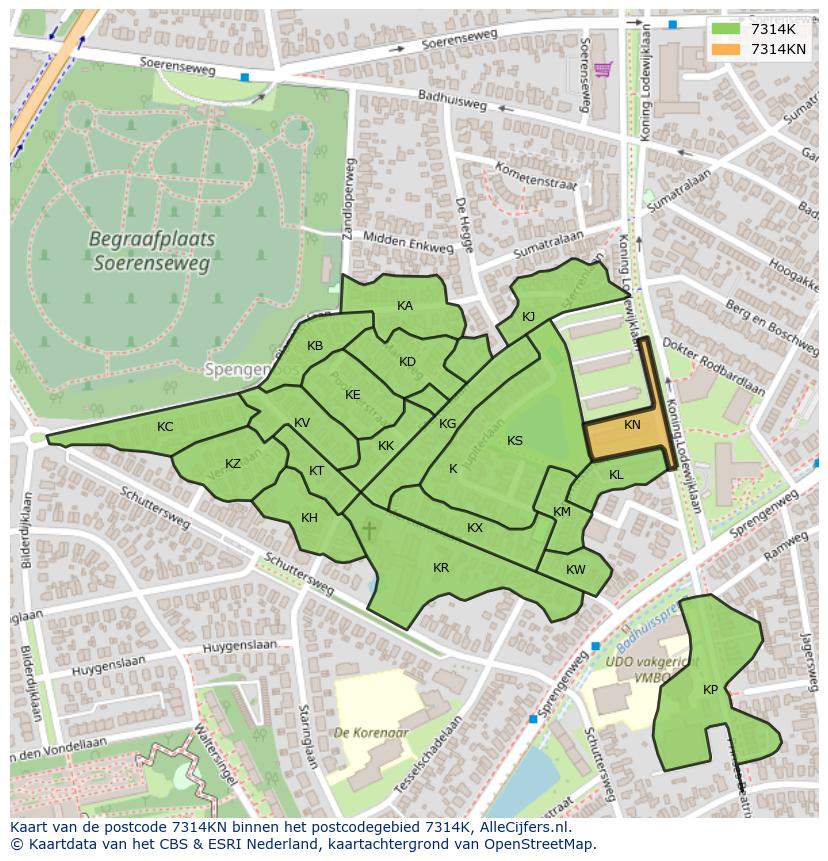 Afbeelding van het postcodegebied 7314 KN op de kaart.