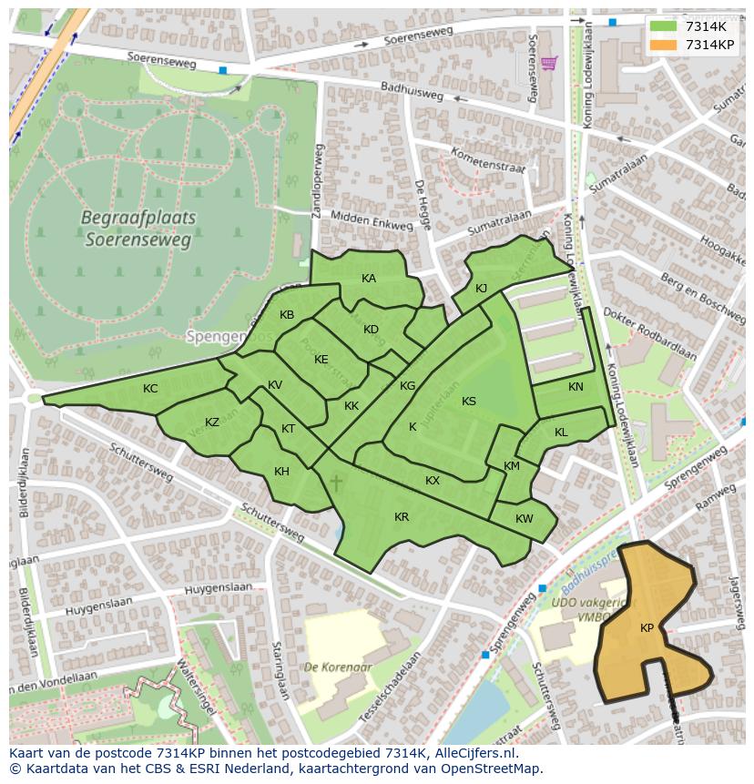 Afbeelding van het postcodegebied 7314 KP op de kaart.
