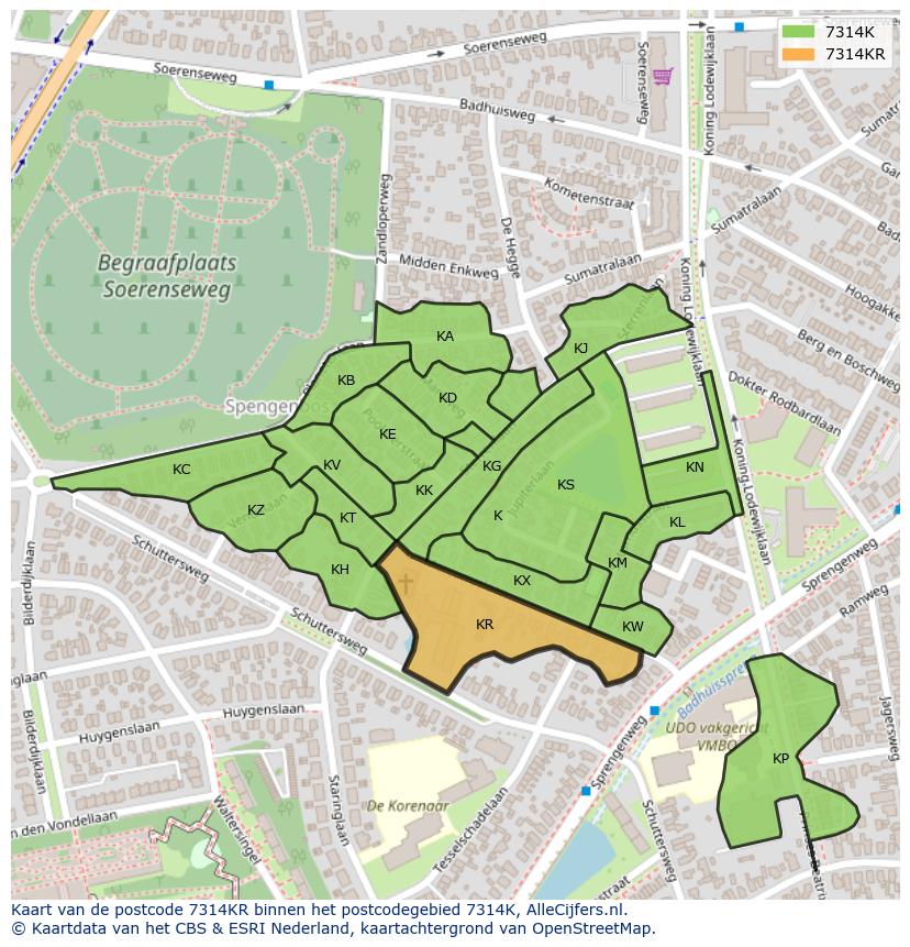Afbeelding van het postcodegebied 7314 KR op de kaart.