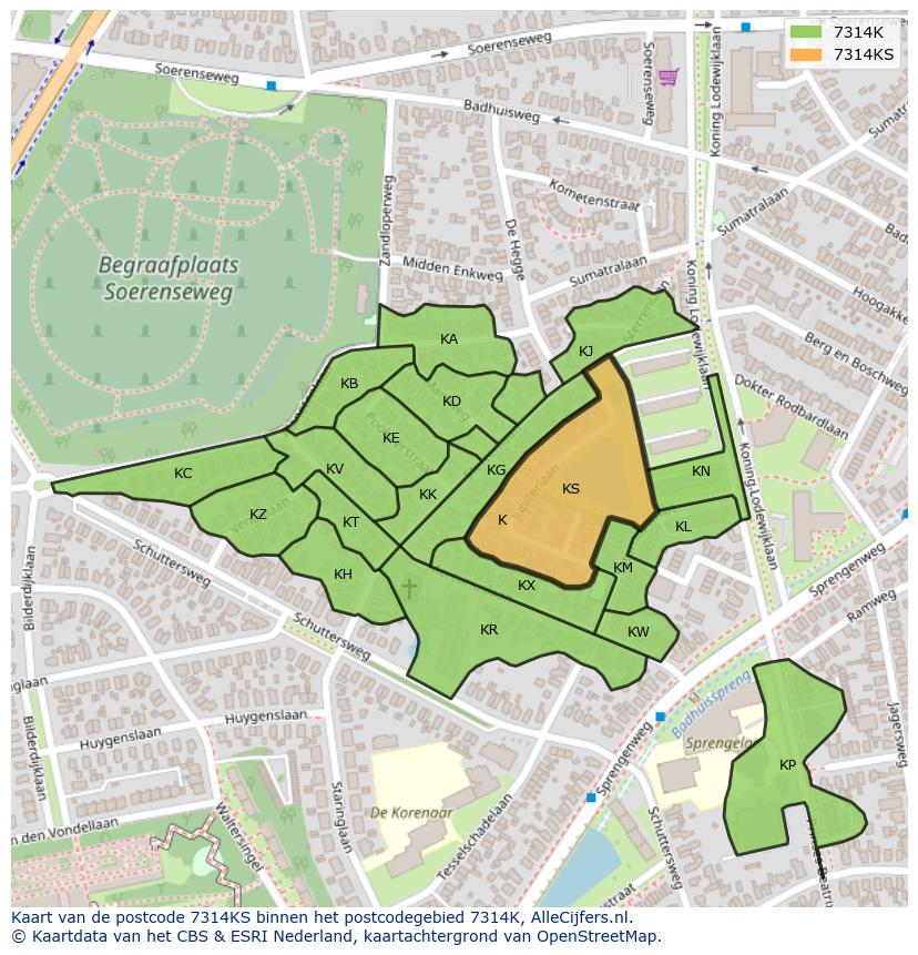 Afbeelding van het postcodegebied 7314 KS op de kaart.