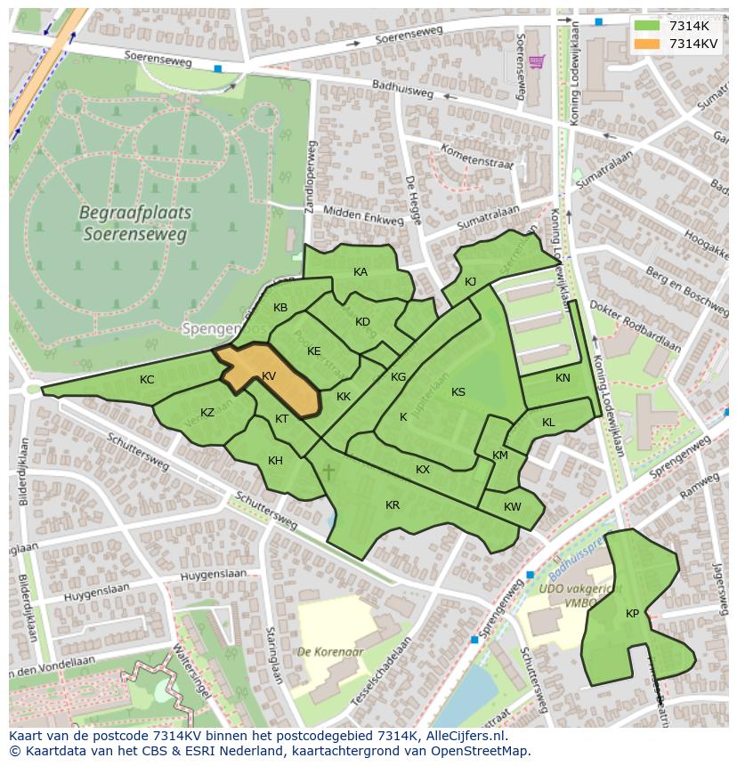 Afbeelding van het postcodegebied 7314 KV op de kaart.