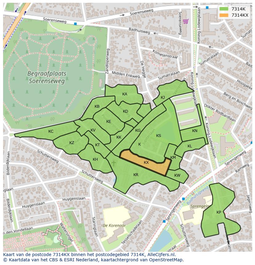 Afbeelding van het postcodegebied 7314 KX op de kaart.