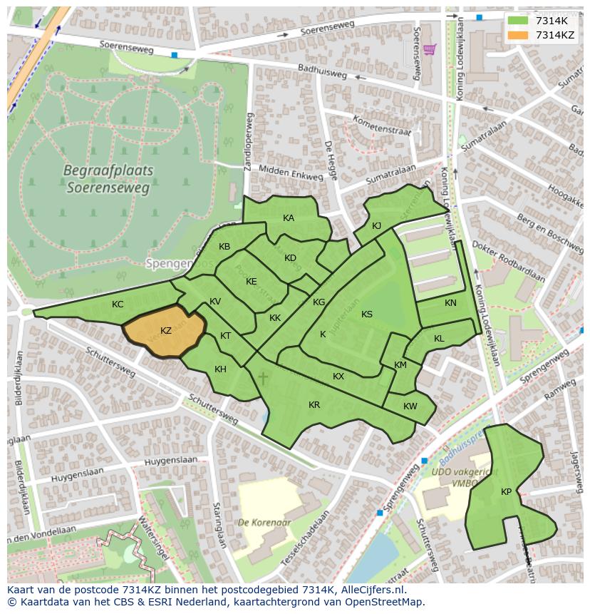 Afbeelding van het postcodegebied 7314 KZ op de kaart.