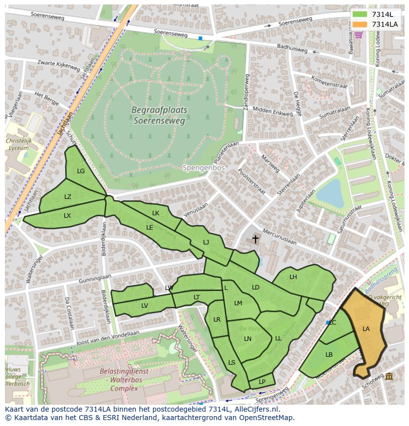 Afbeelding van het postcodegebied 7314 LA op de kaart.