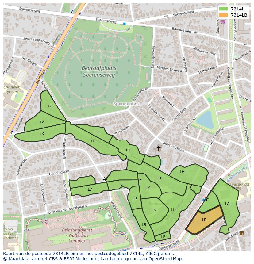 Afbeelding van het postcodegebied 7314 LB op de kaart.