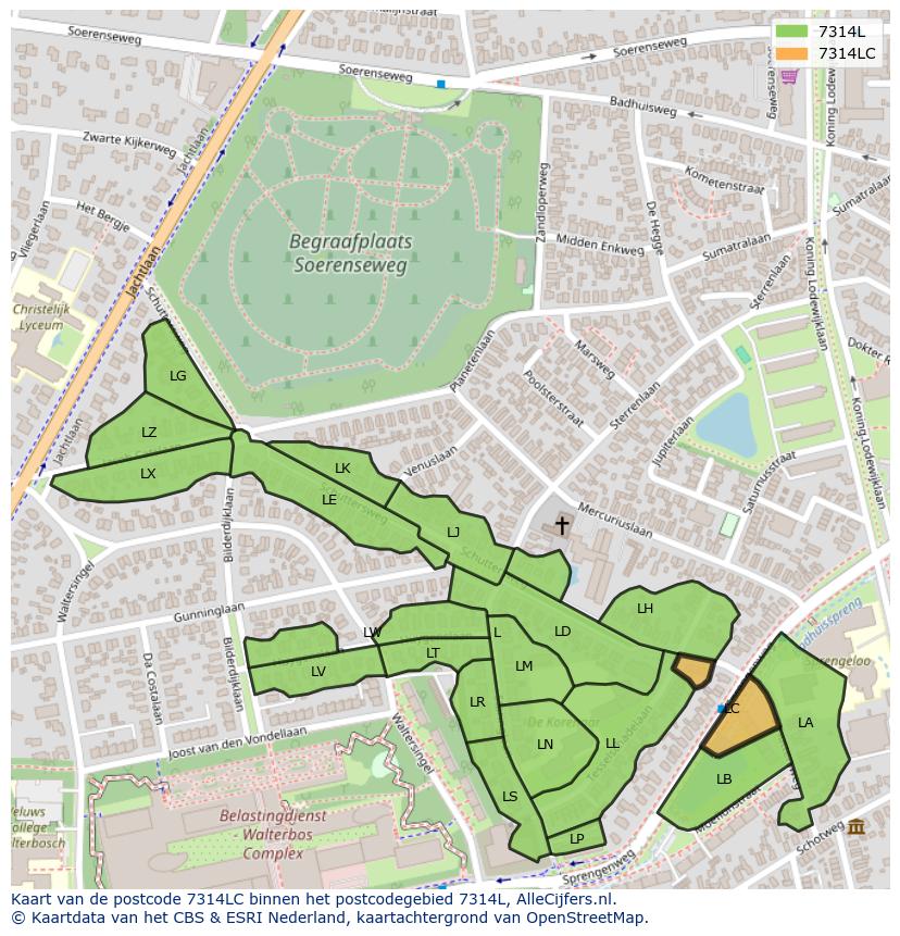 Afbeelding van het postcodegebied 7314 LC op de kaart.