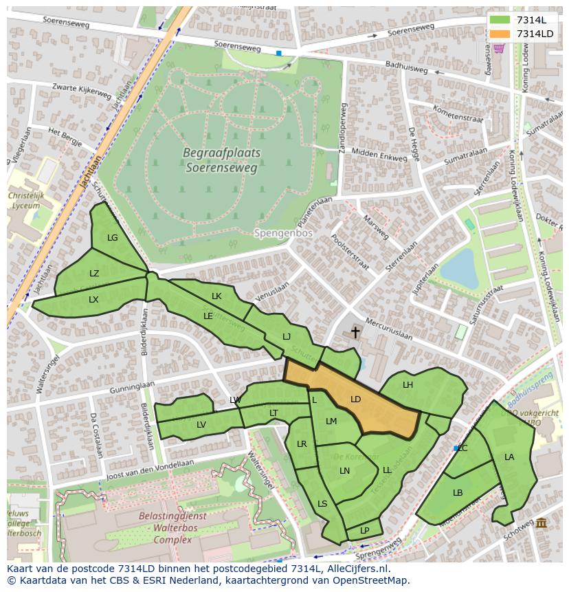 Afbeelding van het postcodegebied 7314 LD op de kaart.