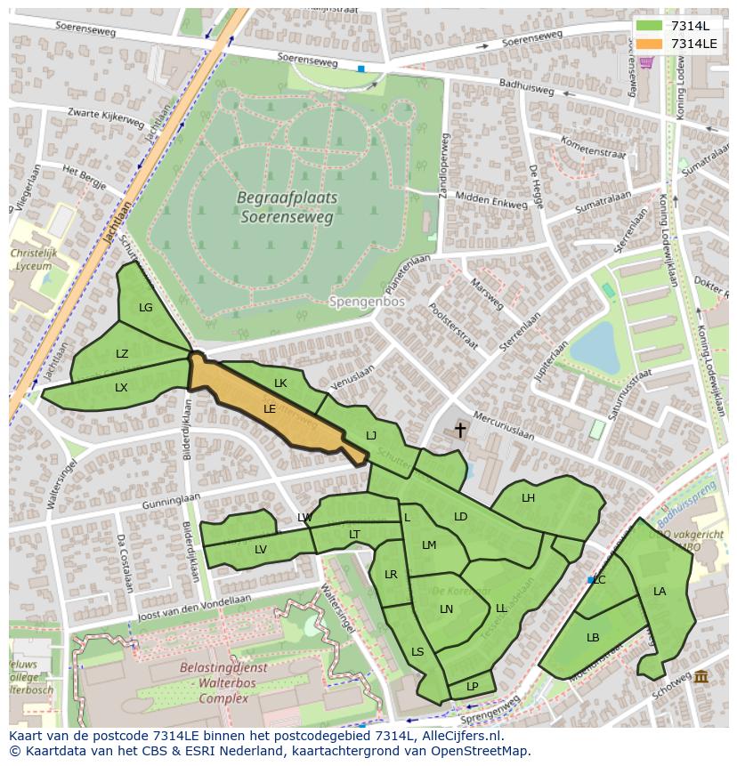Afbeelding van het postcodegebied 7314 LE op de kaart.