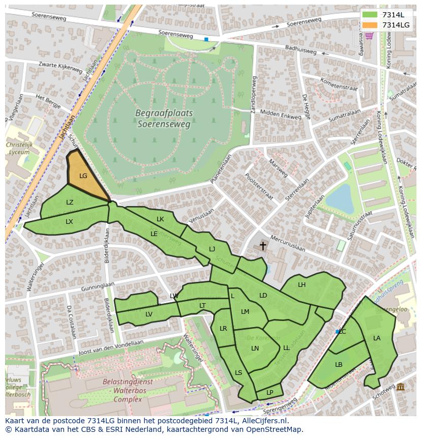 Afbeelding van het postcodegebied 7314 LG op de kaart.