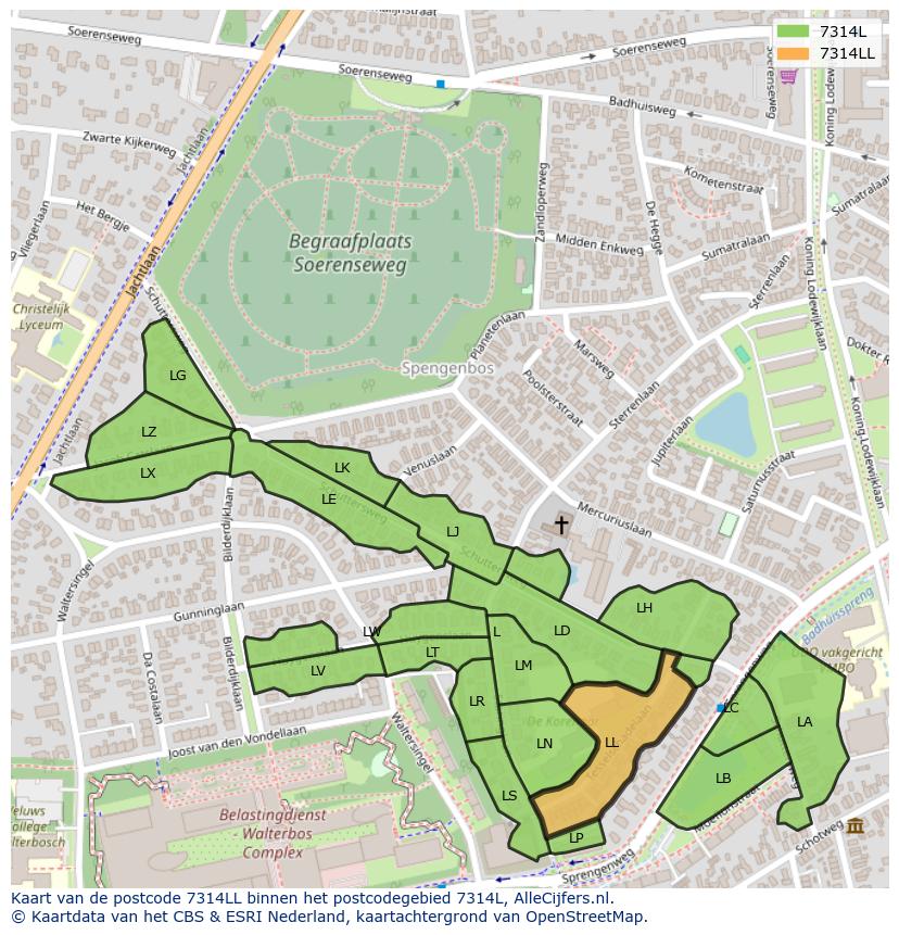 Afbeelding van het postcodegebied 7314 LL op de kaart.