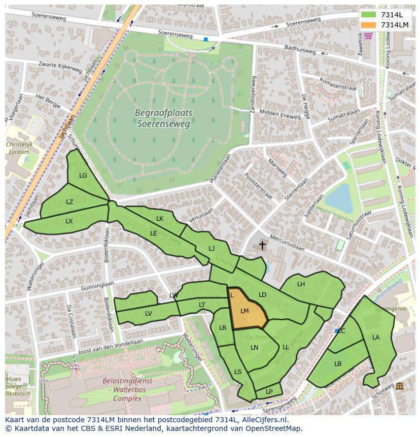 Afbeelding van het postcodegebied 7314 LM op de kaart.