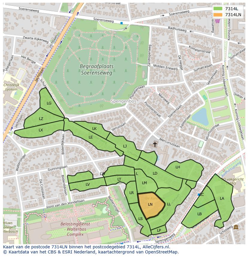 Afbeelding van het postcodegebied 7314 LN op de kaart.